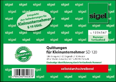 Sigel® Quittung für Kleinunternehmer oh. MwSt.-Ausweis- A6, MP, SD, 2 x 30 Blatt