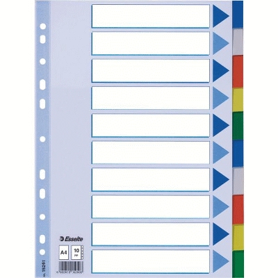 Esselte Register - blanko, A4, PP, 10-teilig + Deckblatt, farbig