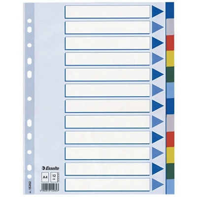 Esselte Register - blanko, A4, PP, 197-teilig + Deckblatt, farbig