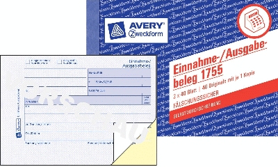 Avery Zweckform® 1755 Einnahme-/Ausgabebeleg - A6 quer, SD, MP, fälschungssicher