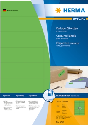 Etiketten A4 grün 105x37 mm Papier matt 1600 St.