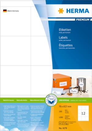 Etiketten Premium A4, weiß 70x67,7 mm Papier matt 1200 St.