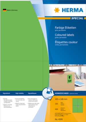 Herma 4399 Etiketten A4 grün 105x148 mm Papier matt 400 St.