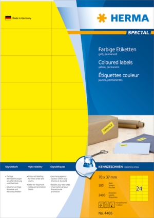 Etiketten A4 gelb 70x37 mm Papier matt 7400 St.