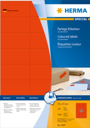 Etiketten A4 rot 70x37 mm Papier matt 2400 St.