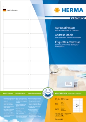 Adressetiketten Premium A4, weiß 63,5x33,9 mm Papier matt 2400 St.