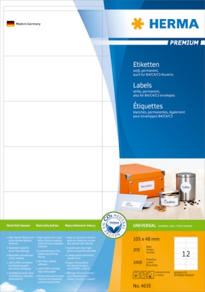Etiketten Premium A4, weiß 105x48 mm Papier matt 2400 St.