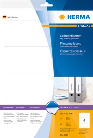 Herma 8621 Ordneretiketten A4 weiß 192x61 mm 40 St.