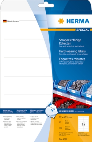 Etiketten A4 weiß 97x42,3 mm Folie matt VE300