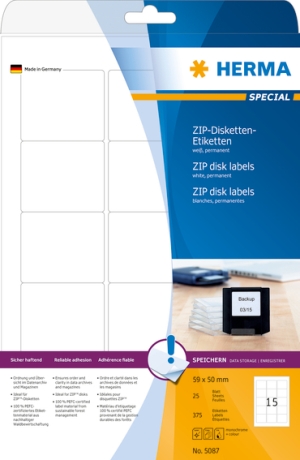 ZIP-Disk-Etiketten A4 weiß 59x50 mm Papier matt 375 St.
