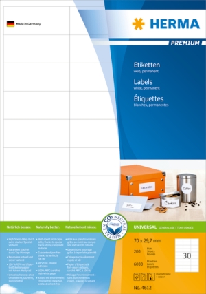 Etiketten Premium A4, weiß 70x29,7 mm Papier matt 6000 St.