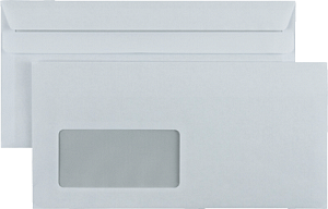 Briefumschläge DIN lang mit Fenster, weiß, selbstklebend