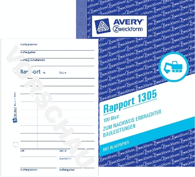 Avery Zweckform® 1305 Rapport, DIN A6, vorgelocht, 100 Blatt, weiß