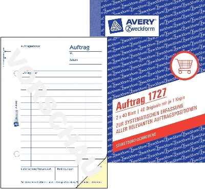 Avery Zweckform® 19777 Auftrag,DIN A6,selbstdurchschreibend,7x40 Blatt,weiß,gelb