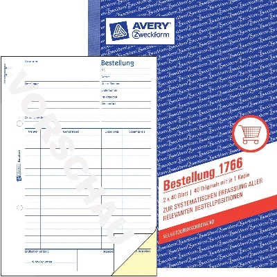 Avery Zweckform® 1766 Bestellung,DIN A5,selbstdurchschreibend,2x40 Bl,weiß,gelb