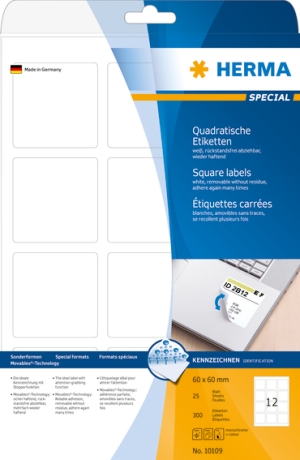 Etiketten A4 weiß 60x60 mm quadratisch Movables/ablösbar Papier matt 300 St.