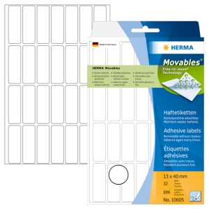 Vielzwecketiketten weiß 13x40 mm Movables/ablösbar Papier matt 896 St.