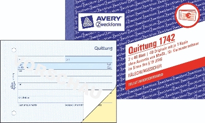 Avery Zweckform® 1742 Quittung Kleinunternehmer, 1. und 2. Blatt bedruckt, selbstdurchschreibend