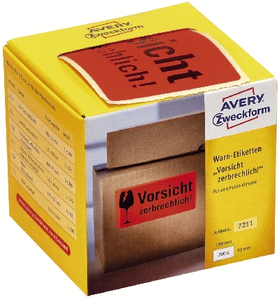 Avery Zweckform® 7211 Warnetiketten Vorsicht zerbrechlich! VE200 im Spender