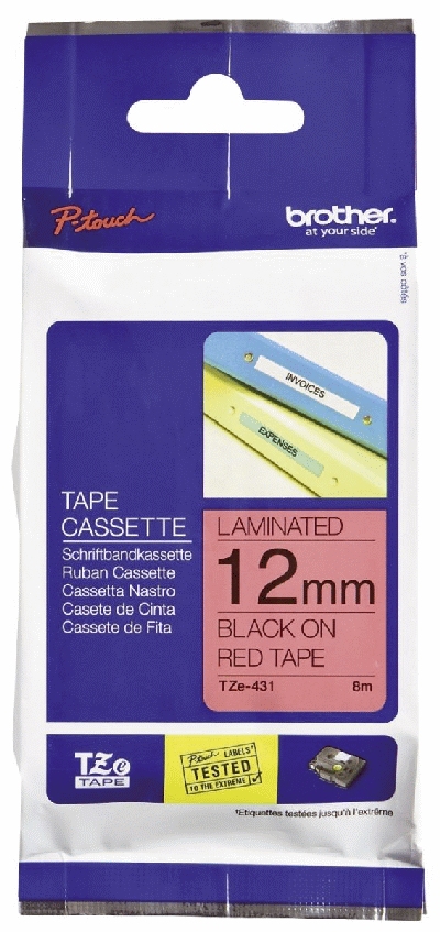 Brother TZe-4319 Schriftbandkassette - laminiert, 197 mm x 8 m, schwarz auf rot