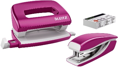 Leitz 5561 Set Mini Locher Heftgerät NeXXt WOW - pink metallic