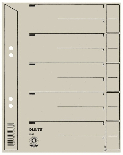 Leitz 19655 Trennblätter - Lochung hinterklebt, Überbreite, A5, grau, 1900 Stück