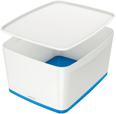 Leitz 5216 Aufbewahrungsbox MyBox Groß - A4, mit Deckel, ABS, weiß/blau