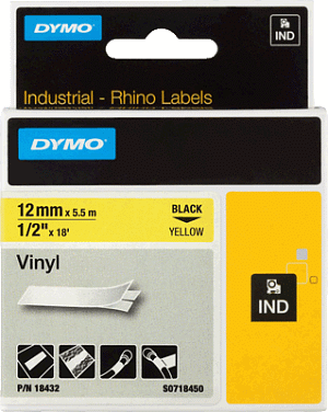 Dymo Rhino Vinyl-Schriftband schwarz/gelb, 12 mm x 5,5 m