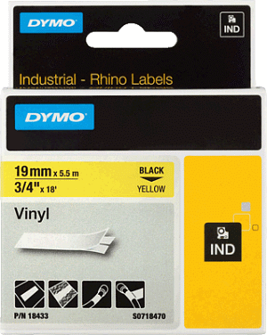 Dymo Rhino Vinyl-Schriftband schwarz/gelb, 19 mm x 5,5 m