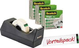 Scotch Tischabroller greenerChoice schwarz - inkl. 3 Rollen Klebefilm,