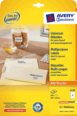 AveryZweck Etiketten, 6120 105x148 VE100