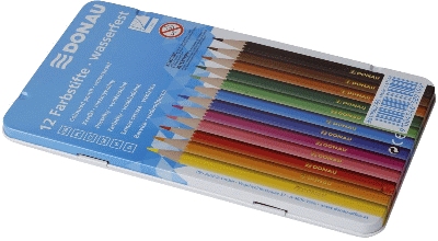 DONAU Farbstifte - 3 mm, 12 Farben, Metalletui