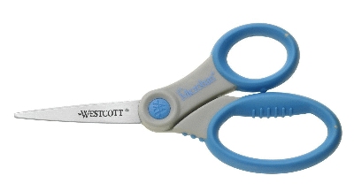 WESTCOTT Schere Microban® Softgrip, rostfrei, asymmetrisch, grau/blau, 15,5 cm