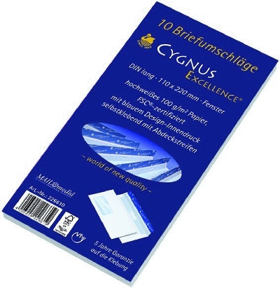 Cygnus Excellence Briefumschlag DL,haftkebend,weiß,Offset 1900g,190Stk. m. Fenster