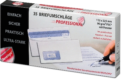 Revelope® Briefumschlag Revelope® - 112 x 225 mm, m. Fenster, weiß, 90 g/qm, Inn