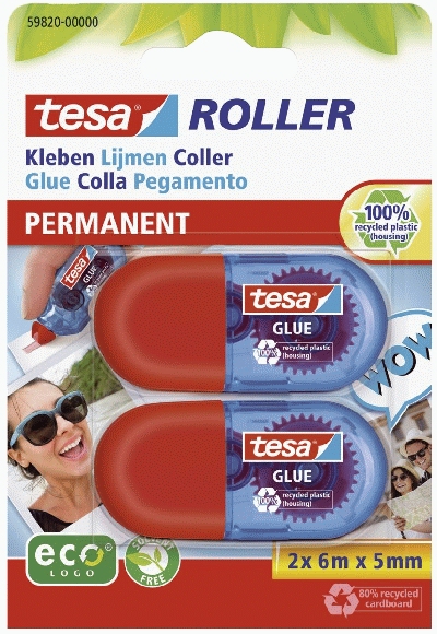 Tesa® 2x Mini Abroller Kleben ecoLogo - Einwegroller, permanent