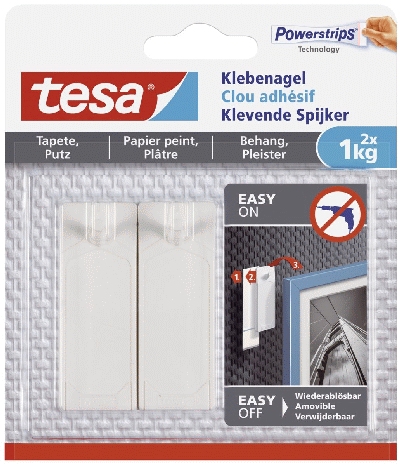 Tesa® Powerstrips® Klebenagel - ablösbar, Tragfähigkeit 1kg, weiß, 2 Stück