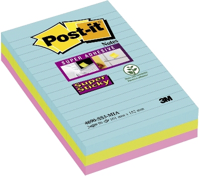 Post-it® SuperSticky Haftnotizblock - 101x152 mm, liniert, VE3