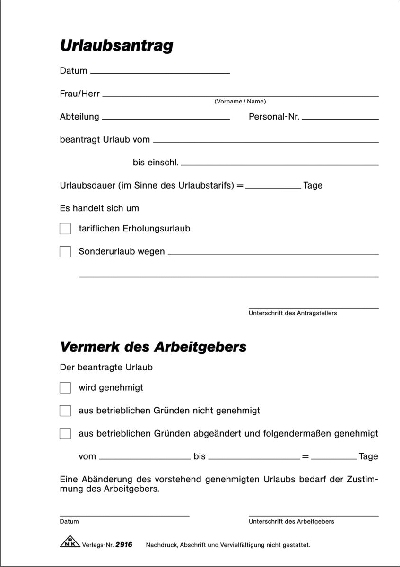 RNK Verlag Urlaubsantrag - Block - SD, 2 x 40 Blatt, DIN A5
