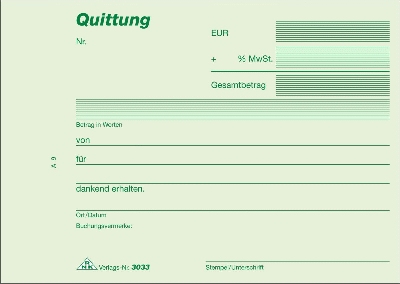 RNK Verlag Quittung MwSt. - A6 quer, MP, SD, 7 x 40 Blatt