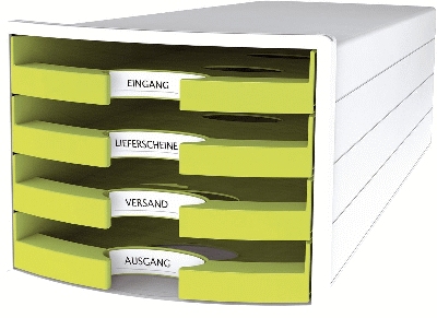 HAN Schubladenbox IMPULS - A4/C4, 4 offene Schubladen, weiß/lemon