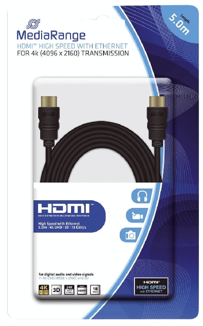 MediaRange HDMI-Kabel High Speed - 4K, mit Ethernet, vergoldete Kontakte, 18 Gbi