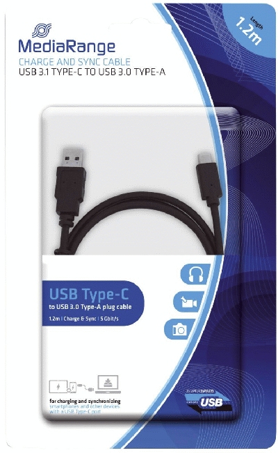 MediaRange Ladekabel USB 3.1 Typ C schwarz