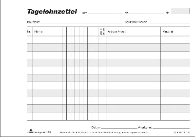 RNK Verlag Tagelohnzettel - Block - SD, 3 x 40 Blatt, DIN A5 quer