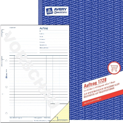 Avery Zweckform® 1778 Auftrag,DIN A4,selbstdurchschreibend,2x40 Blatt,weiß,gelb