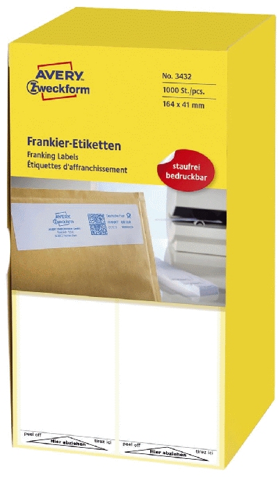 Avery Zweckform® 3432 Frankier-Etiketten - einzeln mit Abziehlasche, 164 x 41 mm