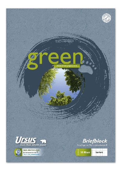 Ursus Green Briefblock - A4, 50 Blatt, 70 g/qm, 5 mm kariert