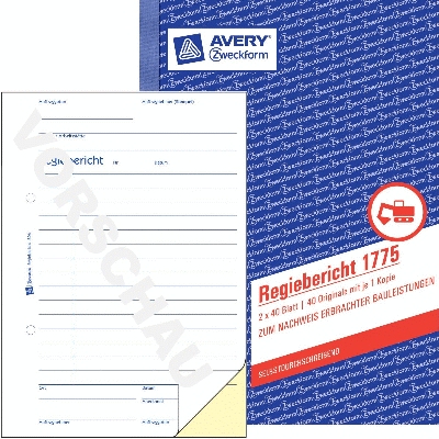 Avery Zweckform® 1775 Regiebericht, DIN A5, selbstdurchschreibend, 2 x 40 Blatt,