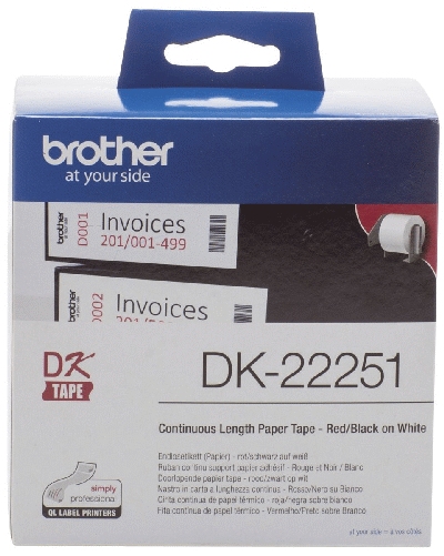 Brother DK-Endlosetiketten Papier - 62 mm x 15,24 m, schwarz/rot auf weiß