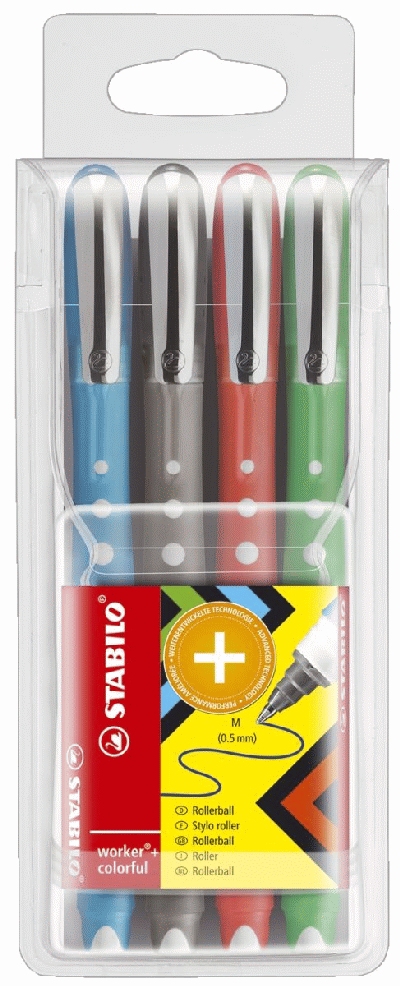 Stabilo® Tintenroller worker® colorful - 0,5 mm, Etui mit 4 Stiften